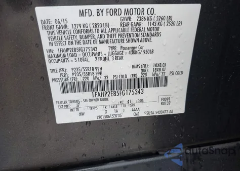 2015 Ford Taurus Sel from USA, damaged, VIN 1FAHP2E85FG175343